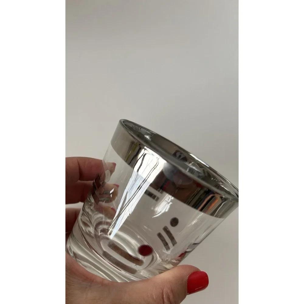 Vintage 1960 Metalyte Dorothy Thorpe Style Silver Dot Dash Rock Glass Set 7 MCM